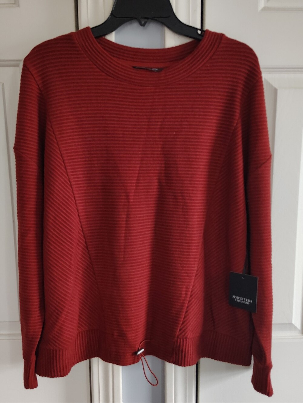 Vera Wang Women's Ribbed Crewneck Sweater - Terracotta Rose With Drawstring XL